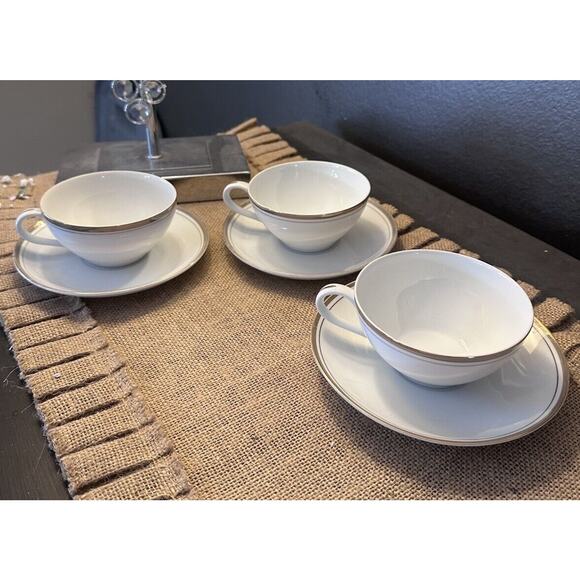 3 Royalton China & Co. Ivory Translucent Gold Porcelain 5-1/2" Cup & Saucer Sets - Picture 1 of 7